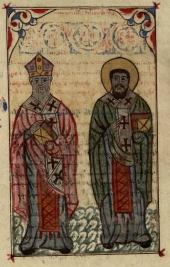 Hodie Mecum Eris In Paradiso [Public domain], <a href="https://commons.wikimedia.org/wiki/File:Athanasius_and_Cyril.jpg"  target="_blank">via Wikimedia Commons</a>