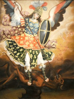 18th_century_oil_on_canvas_titled_Saint_Michael_the_Archangel_from_Cuzco_Peru.jpg