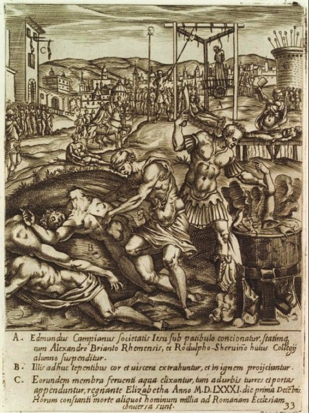 Giovanni Cavallieri after Niccolò Circignani [Public domain], <a href="https://commons.wikimedia.org/wiki/File:Execution_UK_Catholic_Priests_1584.png"  target="_blank">via Wikimedia Commons</a>