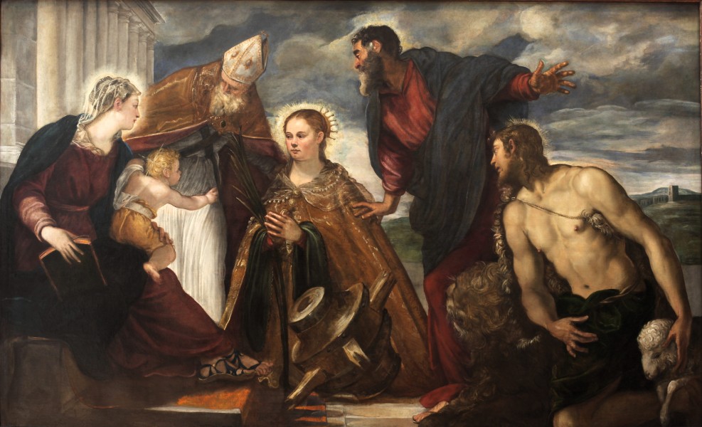 Tintoretto [Public domain], <a href="https://commons.wikimedia.org/wiki/File:Virgin_with_Child_with_Saint_Catherine_Augustin_Marc_and_John_the_Baptist-Tintoretto-MBA_Lyon_A122-IMG_0309.jpg"  target="_blank">via Wikimedia Commons</a>