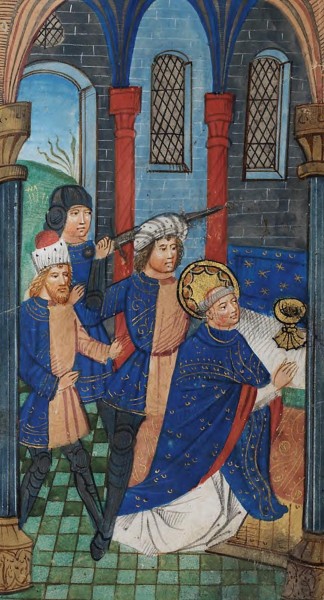 National Library of Wales [CC0], <a href="https://commons.wikimedia.org/wiki/File:De_Grey_Hours_f.28.v_St._Thomas_of_Canterbury.png" target="_blank">via Wikimedia Commons</a>