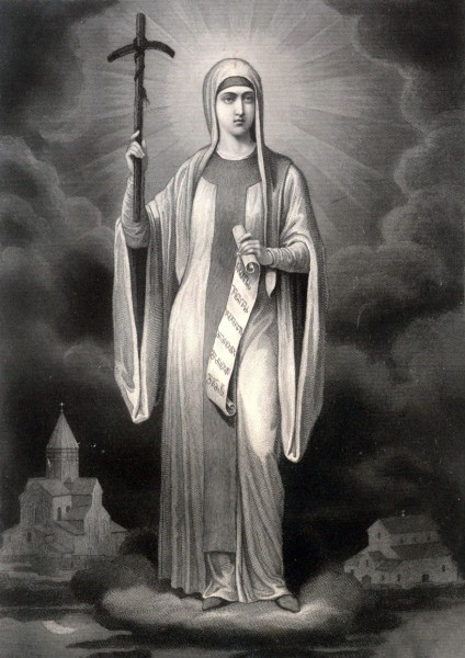 Saint Nino was a missionary and healer who initiated the conversion of the Georgians to Christianity. The Georgian Orthodox Church equates her with the apostles and calls her the "illuminator of Georgia".

<a href="https://commons.wikimedia.org/wiki/File:Sabinin._St._Nino._1882.jpg" title="via Wikimedia Commons">Mikhail Sabinin</a> [Public domain]