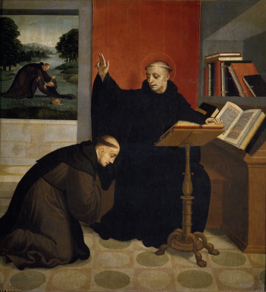 Saint Maurus was the first disciple of Saint Benedict of Nursia. He is mentioned in Saint Gregory the Great's biography of the latter as the first oblate; offered to the monastery by his noble Roman parents as a young boy to be brought up in the monastic life. 

<a href="https://commons.wikimedia.org/wiki/File:San_Benito_bendiciendo_a_San_Mauro,_por_Juan_Correa_de_Vivar.jpg" title="via Wikimedia Commons" target="_blank">Juan Correa de Vivar</a> [Public domain]