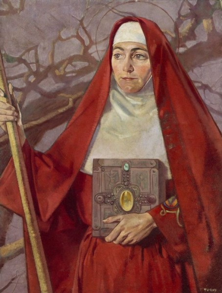 Saint Brigid of Kildare (or Brigid of Ireland) is one of Ireland's patron saints, along with Patrick and Columban. She was an early Irish Christian nun, abbess, and foundress of several monasteries of nuns, including that of Kildare in Ireland, which was famous and was revered.

<a href="https://commons.wikimedia.org/wiki/File:Saint_Brigid_by_Patrick_Joseph_Tuohy.jpg" title="via Wikimedia Commons" target="_blank">Patrick Joseph Tuohy</a> [Public domain]