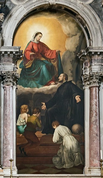 Saint Jerome Emiliani (Hiëronymus Emiliani) is the patron Saint of orphans. He was the founder of the Somaschi Fathers and canonized in 1767 by Pope Clement XIII.


<a href="https://commons.wikimedia.org/wiki/File:Chiesa_di_Santa_Maria_della_Visitazione_(degli_Artigianelli)_Girolamo_Emiliani_(o_Miani)_che_affida_alla_Beata_Vergine_i_suoi_orfanelli_di_Alessandro_Revera.jpg" title="via Wikimedia Commons" target="_blank">Didier Descouens</a> [<a href="https://creativecommons.org/licenses/by-sa/4.0" target="_blank">CC BY-SA</a>]
<br />
<h1 style="color:red"><b>WARNING!</b></h1>
<p style="color:red">This file is copyrighted and has been released under a license which is incompatible with Facebook's licensing terms. 
<br />
<b>It is not permitted to upload this file at Facebook.</b></p>
