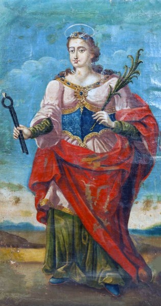 Saint Apollonia was one of a group of virgin martyrs who suffered in Alexandria during a local uprising against the Christians prior to the persecution of Emperor Decius. According to church tradition, her torture included having all of her teeth violently pulled out or shattered. For this reason, she is popularly regarded as the patroness of dentistry and those suffering from toothache or other dental problems.



<a href="https://commons.wikimedia.org/wiki/File:Santa_Apol%C3%B3nia_-_Escola_Portuguesa,_s%C3%A9c._XVIII.png" title="via Wikimedia Commons" target="_blank">Leiloeira São Domingos</a> / Public domain