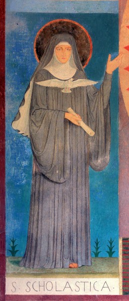 Saint Scholastica was born in Italy. According to a ninth century tradition, she was the twin sister of Saint Benedict of Nursia. Her feast day is 10 February, Saint Scholastica's Day


<a href="https://commons.wikimedia.org/wiki/File:Beuron_Mauruskapelle_Fassadengem%C3%A4lde_Scholastica.jpg" title="via Wikimedia Commons" target="_blank">Gabriel Wüger</a> / Public domain