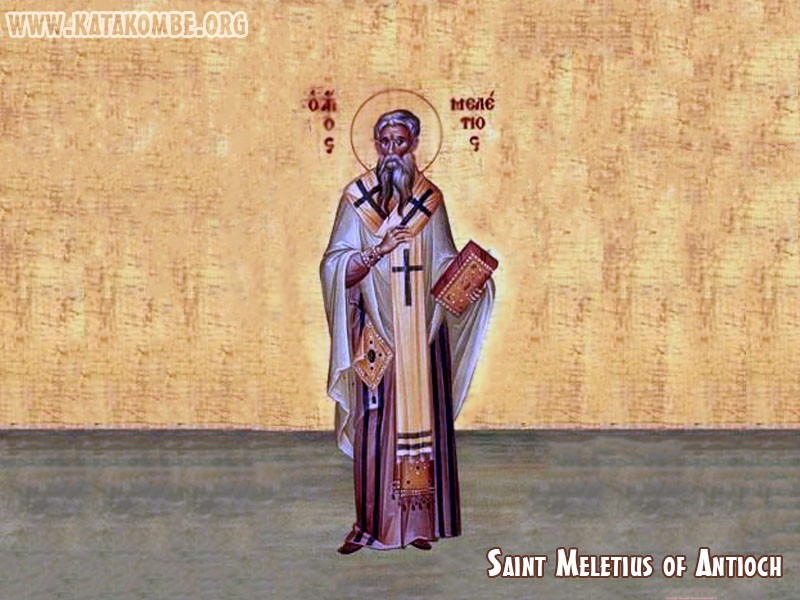 Saint Meletius was born at Melitene in Lesser Armenia of wealthy and noble parents. He was a the bishop of Antioch from 360 until his death in 381.



<a href="https://commons.wikimedia.org/wiki/File:StMeletiy.jpg" title="via Wikimedia Commons" target="_blank">Olexa Yur at uk.wikipedia</a> / Public domain