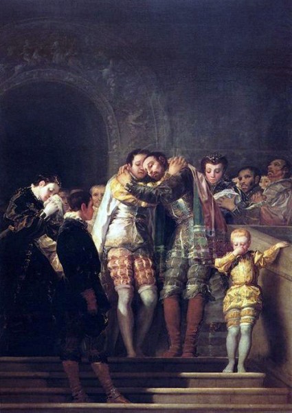 San Francisco de Borja says goodbye to his family - by Francisco Goya, 1788

<a href="https://commons.wikimedia.org/wiki/File:San_Francisco_de_Borja_says_goodbye_to_his_family.jpg" title="via Wikimedia Commons" target="_blank">Francisco Goya</a> / Public domain